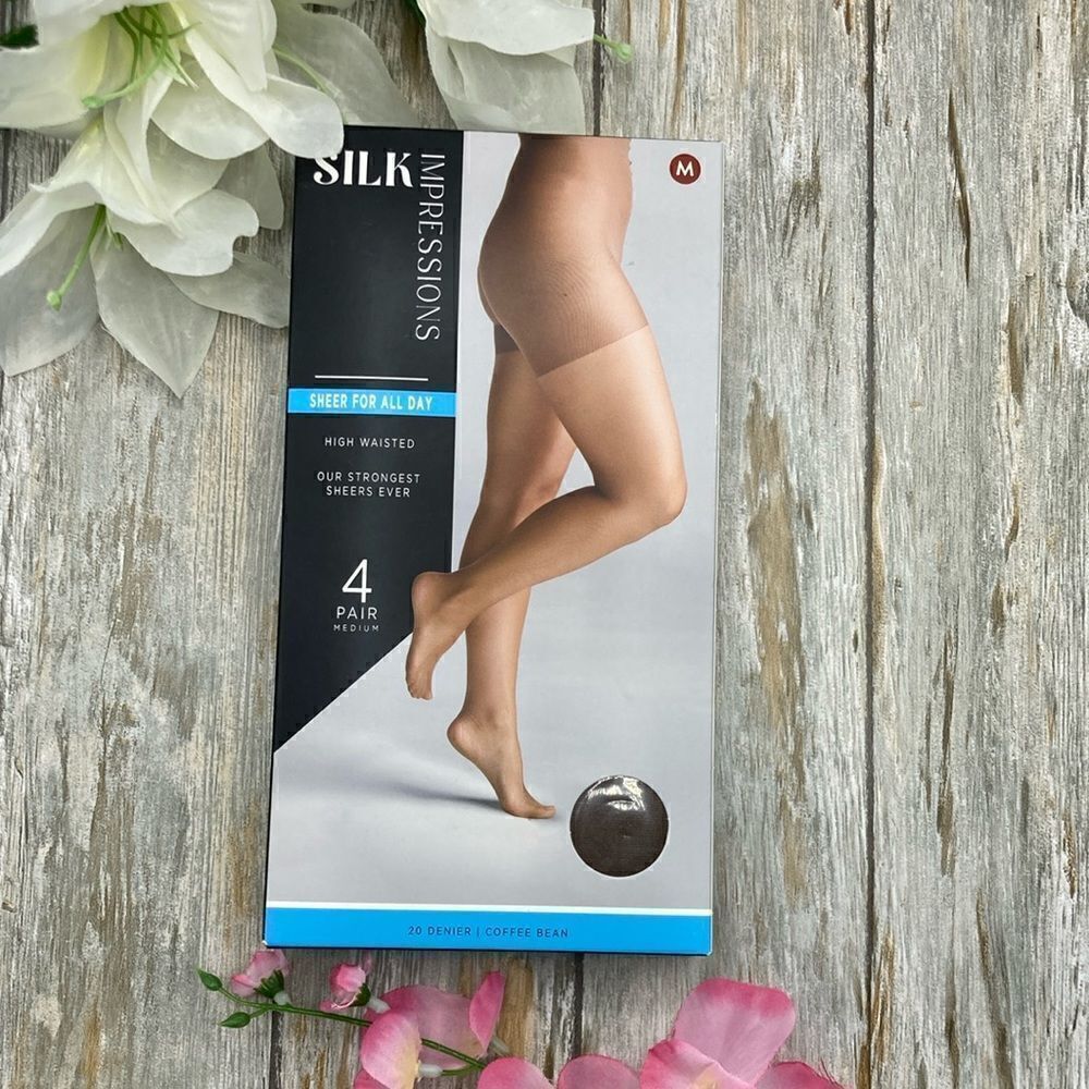 Silk Impressions Sheer to Waist Pantyhose Nylon Sock, 4-Pack Size M